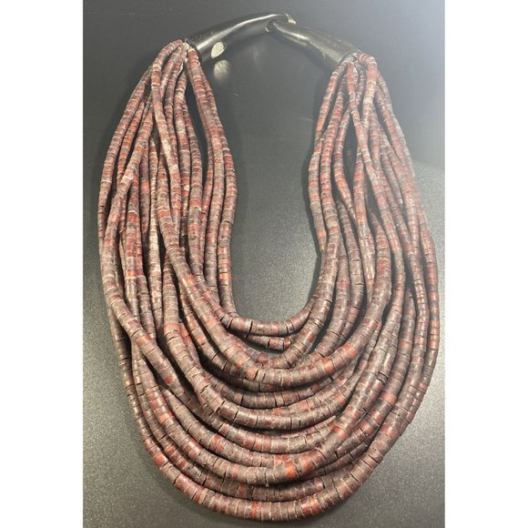 Gerda Lynggaard Monies Necklace 16 Strand Coconut Shell Horn Necklace Signed - Picture 1 of 8